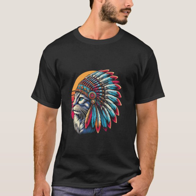 Native Indian American Cat Headdress Men Women Kid T-Shirt (Front)