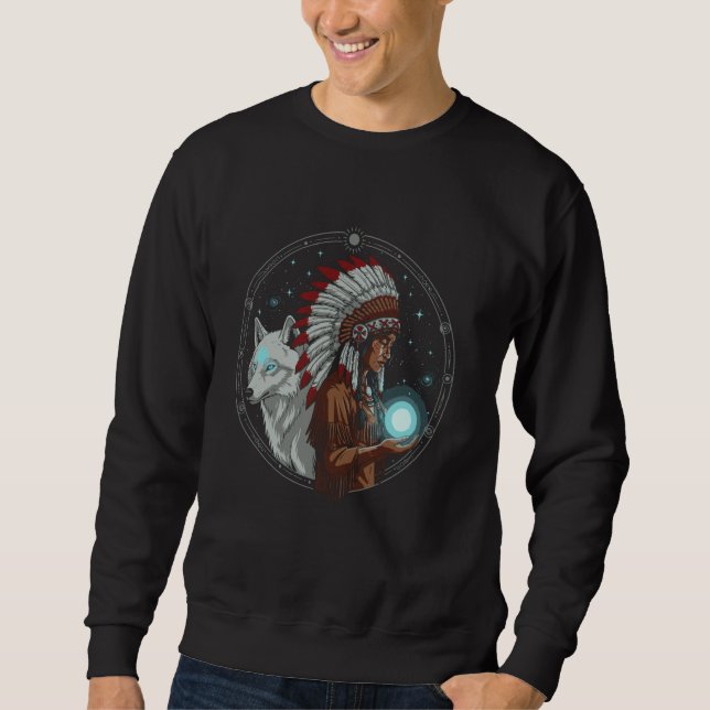 Native Indian American Day Pride Tribal Wolf Ameri Sweatshirt (Front)