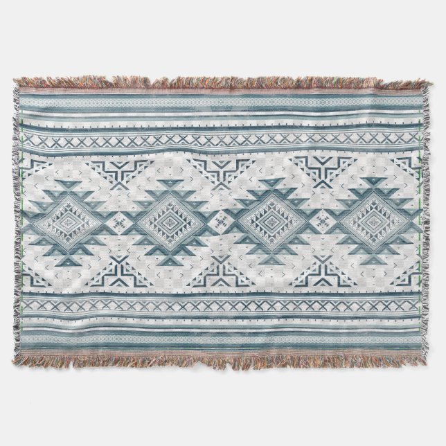 Native Indian American Tribal Pattern Geometric Throw Blanket (Front)