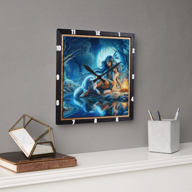 Native Indian Earth: The Silent Bond Square Wall Clock (Office)