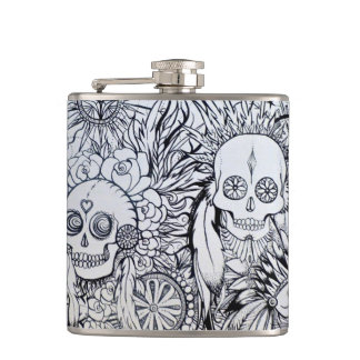 native indian skull hip flask gift tattoo style