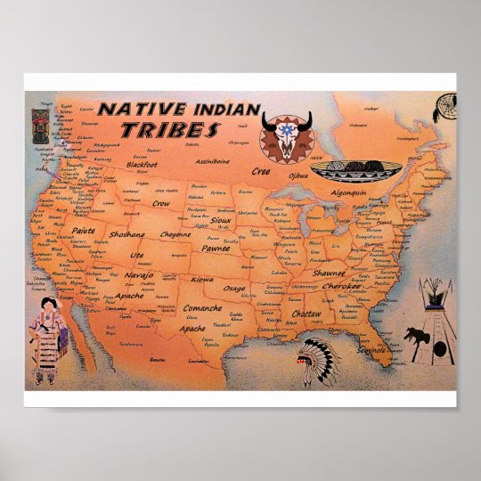 Native Indian Tribes Map Poster | Zazzle.co.uk