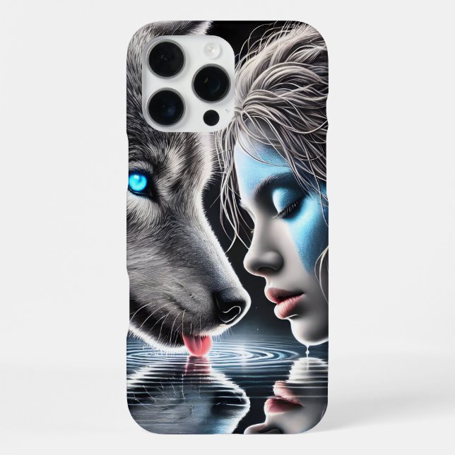 Native Indian Warrior and Moonlit Wolf iPhone Case (Back)