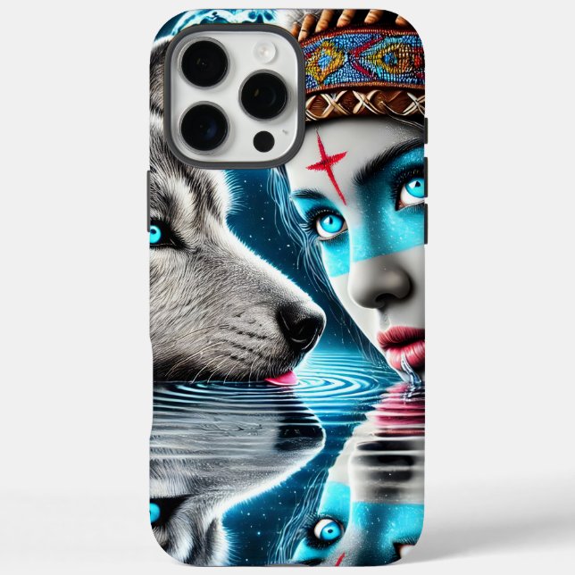 Native Indian Warrior and Wolf Reflections Case-Mate iPhone Case (Back)