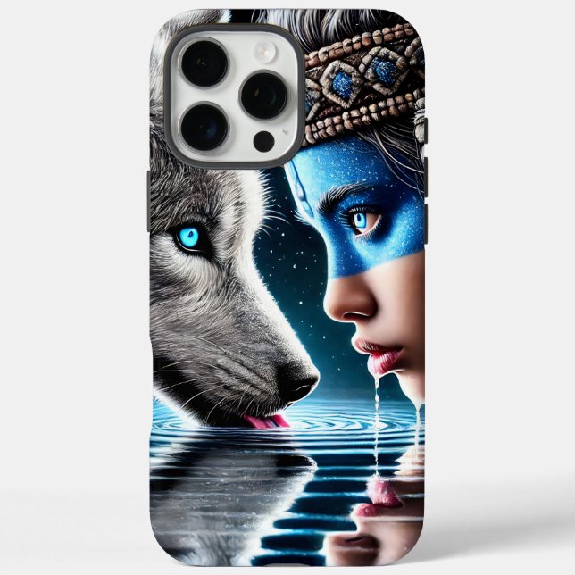 Native Indian Woman and Loyal Wolf Case-Mate iPhone Case (Back)