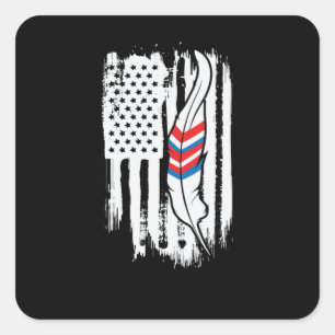 Native Indians American flag and feather Square Sticker