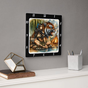 Native Journey: Hidden Path Tiger's Heart Square Wall Clock