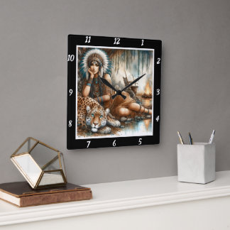 Native Journey: Tiger's Heart Hidden Path Square Wall Clock
