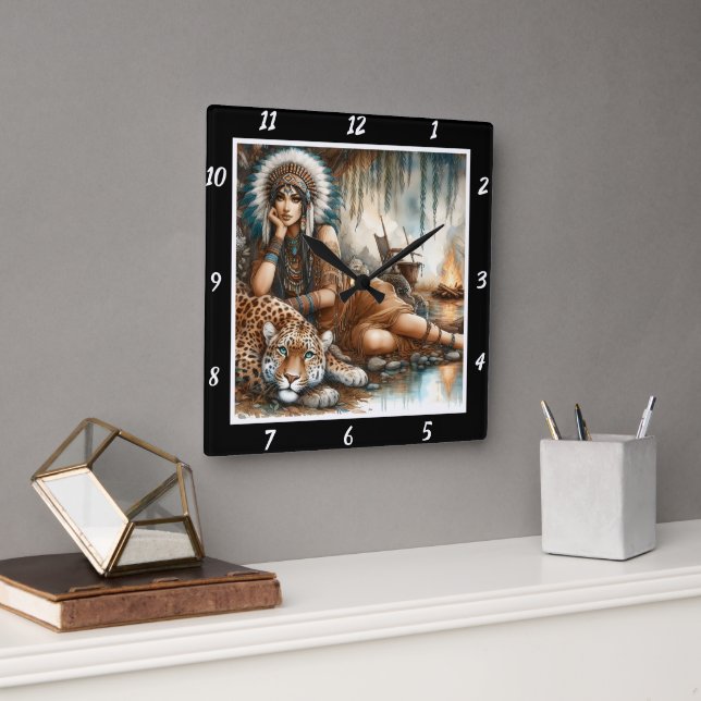 Native Journey: Tiger's Heart Hidden Path Square Wall Clock (Office)