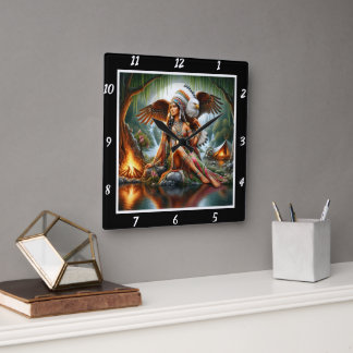 Native Journeys: Eagle's Path Willow's Breeze Square Wall Clock