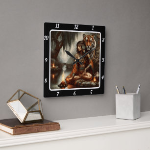 Native Majesty: River's Edge Tiger's Watch Square Wall Clock