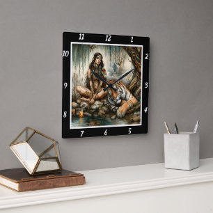 Native Majesty: Tiger's Stance River's Glint Square Wall Clock