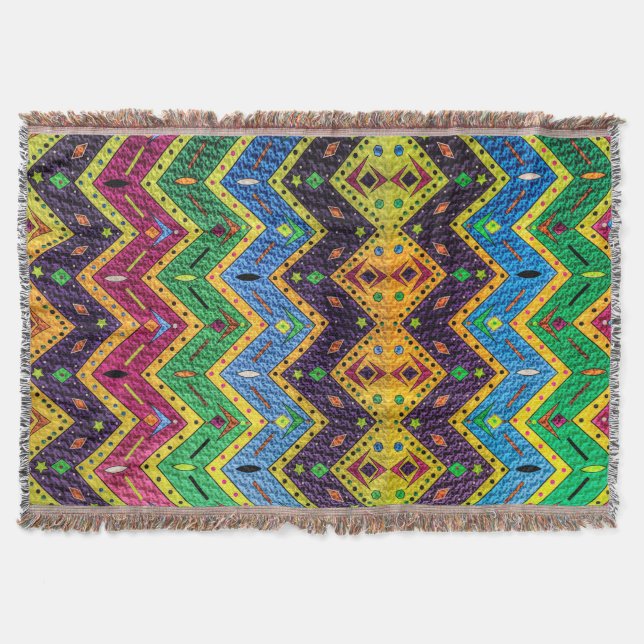 Native Mexican Colourful Abstract Design Throw Blanket (Front)