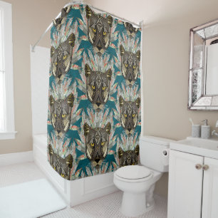 native mountain lion blue shower curtain
