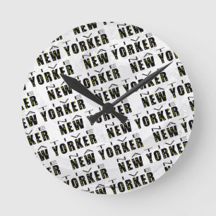 Native New Yorker Pattern Round Clock