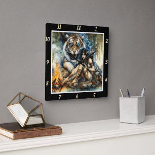 Native Nights: Tiger's Shadow Star's Dance Square Wall Clock