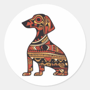 Native Pattern Dachshund Classic Round Sticker