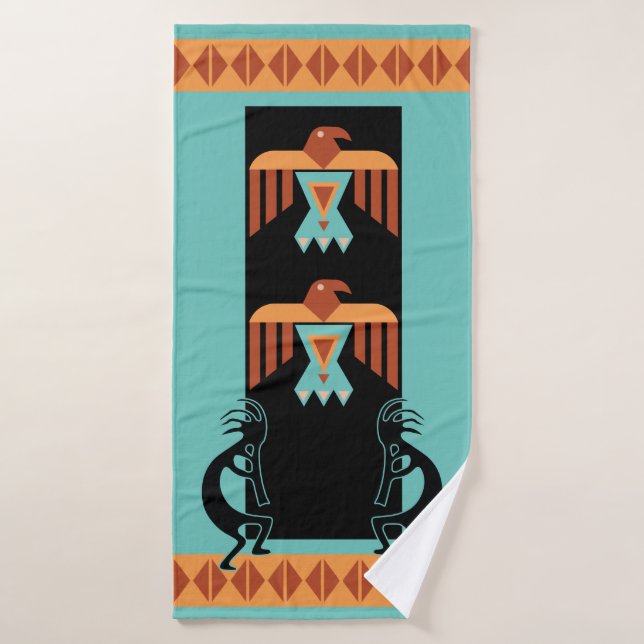 Native Phoenix Teal Kokopelli Bath Towel Set (Bath Towel)