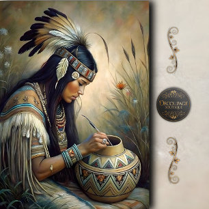 Native Potter Painting Pot Decoupage Tissue Paper