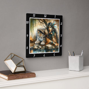 Native Presence: Tiger's Stalk Forest's Hush Square Wall Clock