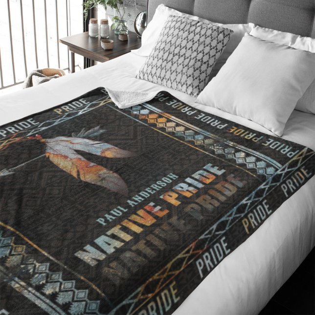 Native Pride Indian Feather Retro Tribal Arrow Fleece Blanket (Creator Uploaded)