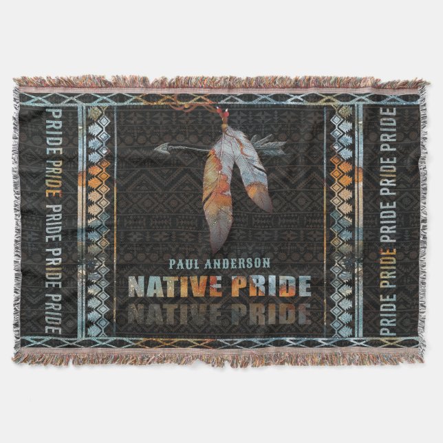 Native Pride Indian Feather Retro Tribal Arrow Throw Blanket (Front)