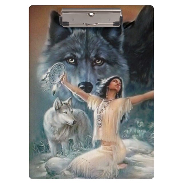 Native Princess with Wolves and Dream Catcher Clipboard (Front)