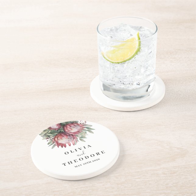 Native Protea Watercolor Floral Boho Botanical Coaster (Side)