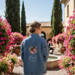 Native Protea Watercolor Floral Boho Botanical Denim Jacket