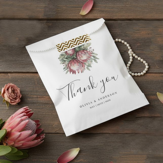 Native Protea Watercolor Floral Boho Botanical Favour Bags (Creator Uploaded)