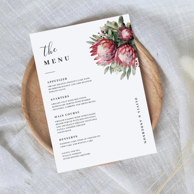 Native Protea Watercolor Floral Boho Botanical Menu (Creator Uploaded)