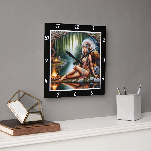 Native Rest: Eagle's Perch Willow's Shade Square Wall Clock (Office)