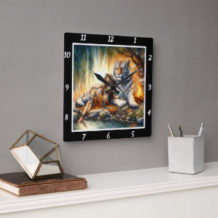Native Rest: Tiger's Breath Willow's Sigh Square Wall Clock