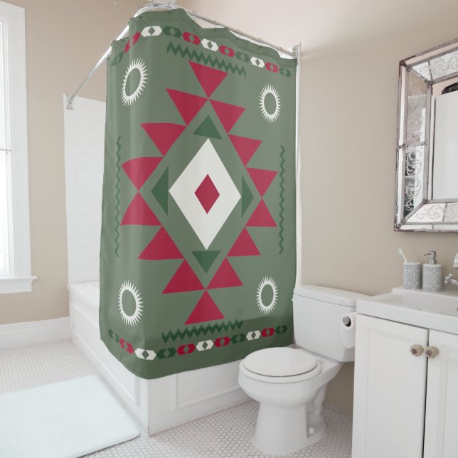 Native Santa Pattern Shower Curtain (In Situ)