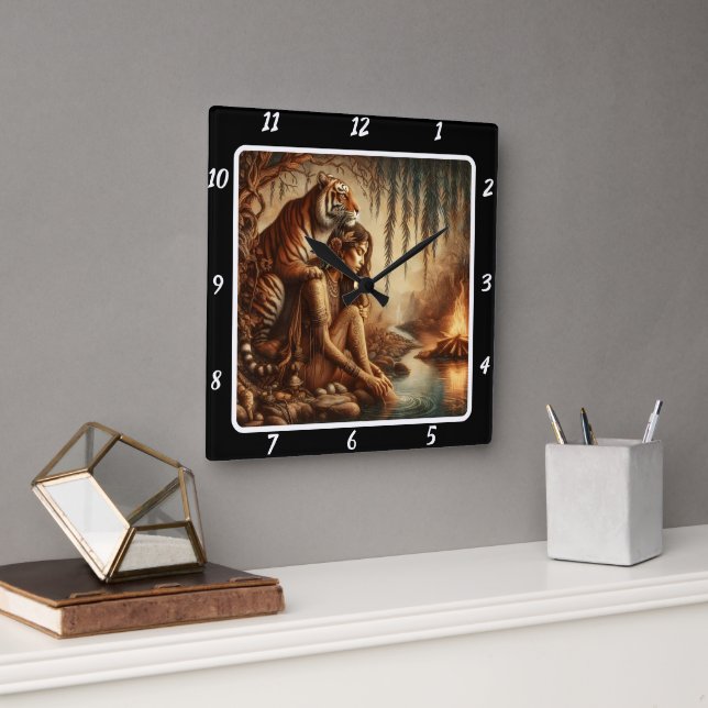 Native Serenity: Starlight Pines Tiger's Dream Square Wall Clock (Office)