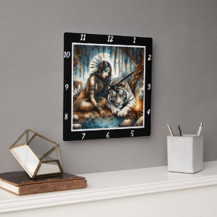 Native Slumber: Tiger's Rest Willow's Embrace Square Wall Clock