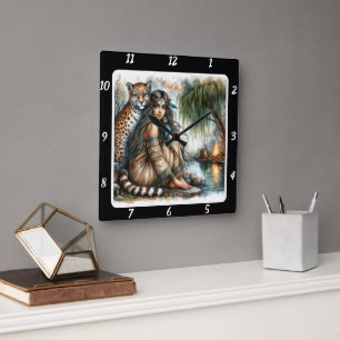 Native Solitude: Willow Trees Tiger's Shadow Square Wall Clock