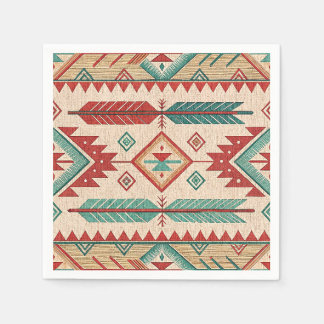 Native Southwestern Boho Tribal Feathers Pattern Napkin