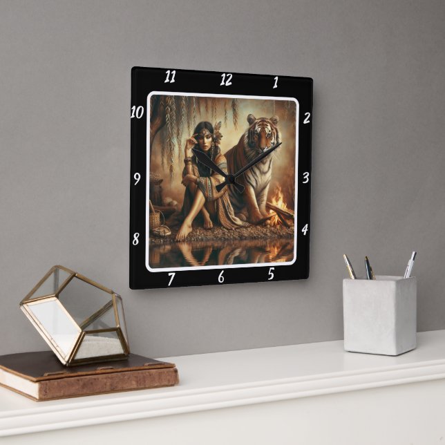 Native Spirit: Flowing Stream Tiger's Glance Square Wall Clock (Office)