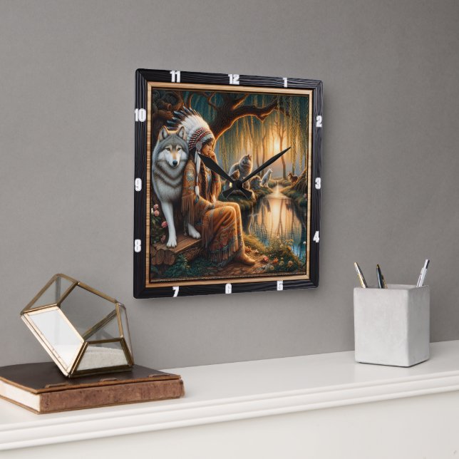 Native Spirit: Stone Circle Still Dream Square Wall Clock (Office)