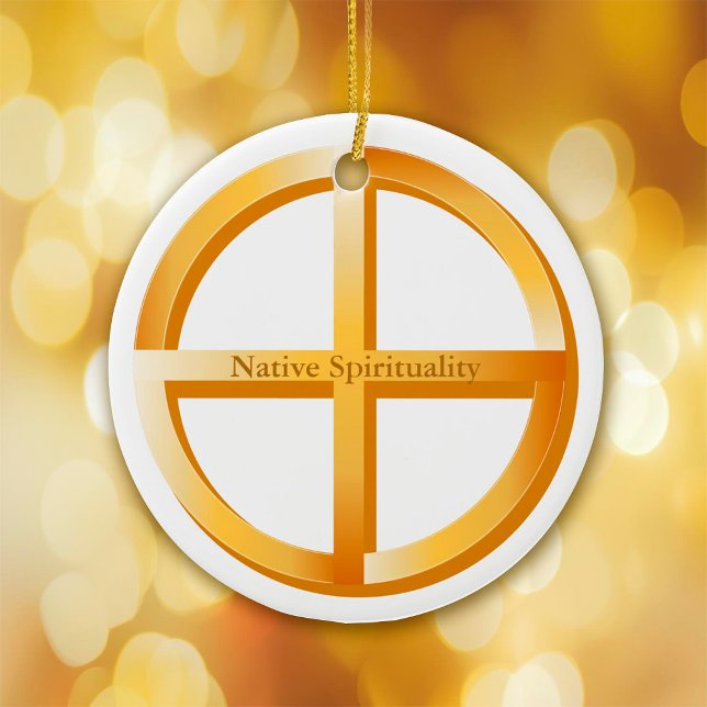 Native Spirituality, Gold Symbol Ceramic Tree Decoration (The Medicine Wheel is a sacred symbol and spiritual concept found in many Native American cultures.)