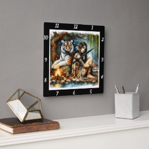 Native Strength: Tiger's Might Forest's Depths Square Wall Clock