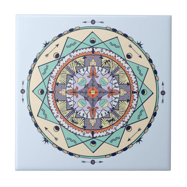 Native Symbols Mandala Ceramic Tile (Front)