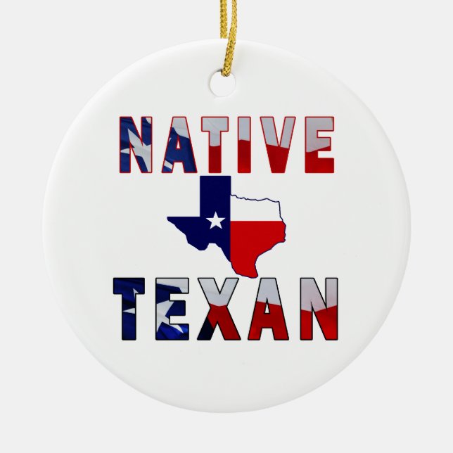 Native Texan Flag Map Ceramic Tree Decoration (Front)