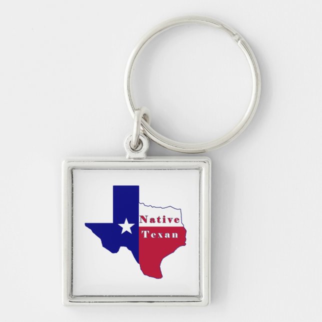 Native Texan Flag Map Key Ring (Front)