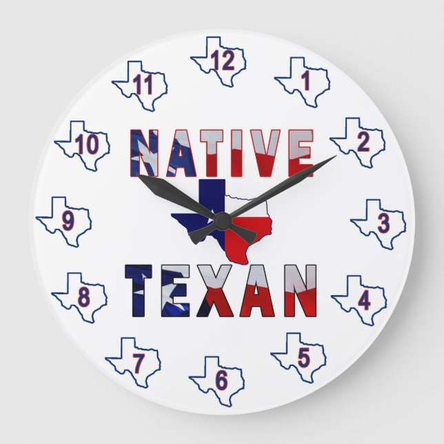 Native Texan Flag Map Large Clock (Front)