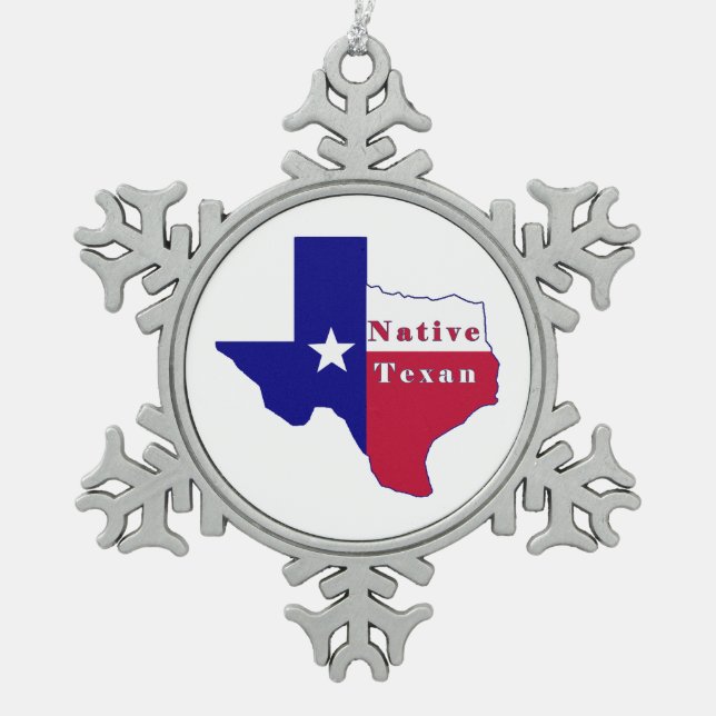 Native Texan Flag Map Snowflake Pewter Christmas Ornament (Front)
