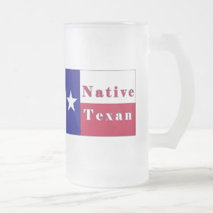 Native Texan Lone Star Flag Frosted Glass Beer Mug