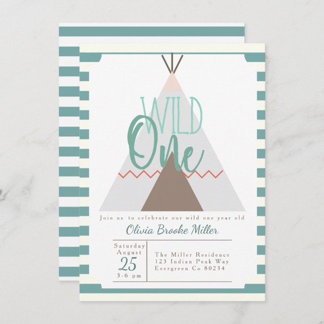 Native Tipi | Wild One Birthday Party Invite (Front/Back)
