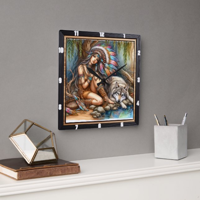 Native Tranquillity: Silver Pond Evening Peace Square Wall Clock (Office)